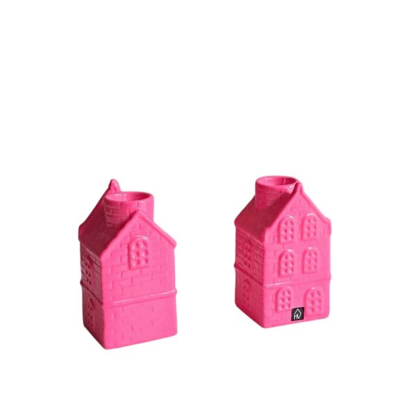 Kandelaar Huisje Neon Roze