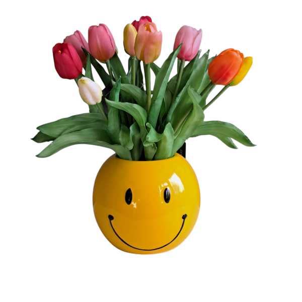Bloempot Smiley Geel