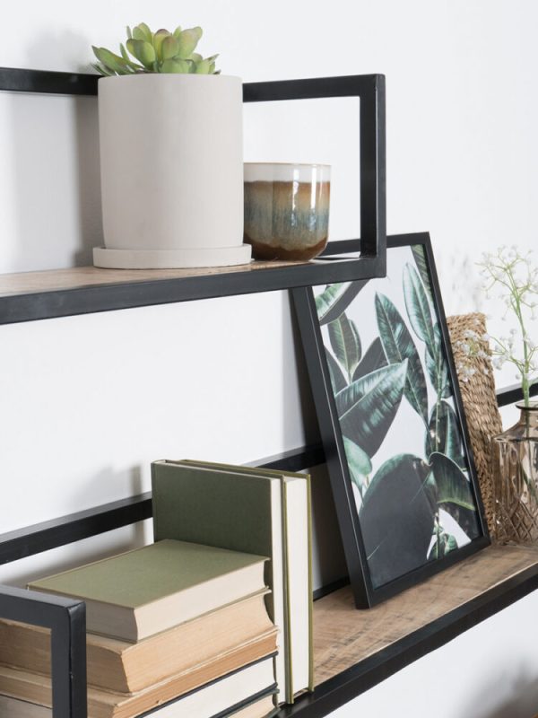 Wandplank Mangohout Metaal 60 cm - Afbeelding 2