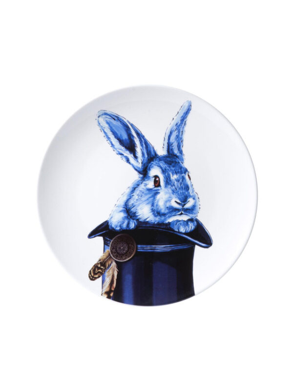 Heinen Delfts Blauw Wandbord - Konijn uit Hoed - 26 cm
