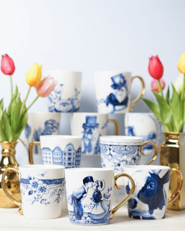 Heinen Delfts Blauw Mok- Bloemen - Afbeelding 2