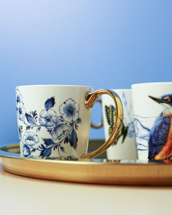 Heinen Delfts Blauw Mok- Bloemen - Afbeelding 3