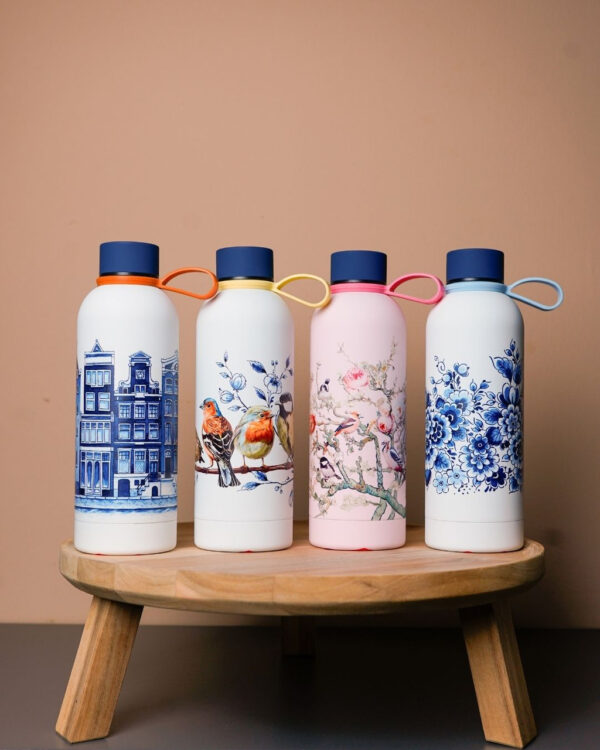 Heinen Delfts Blauw Waterfles - Bloemen - Afbeelding 4