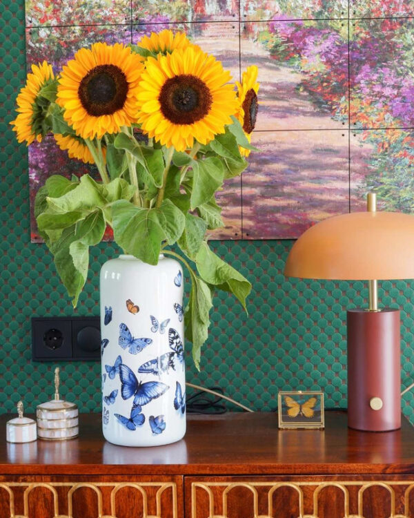 Heinen Delfts Blauw Vaas - Vlinders - Afbeelding 2