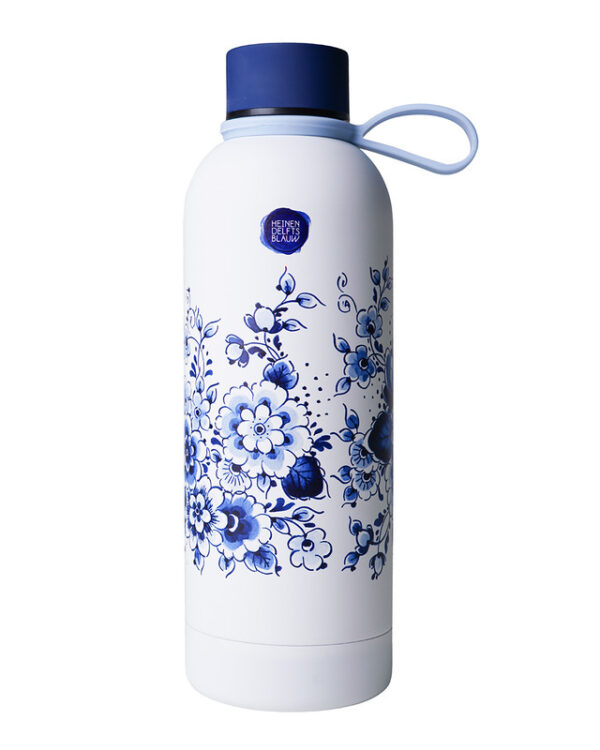 Heinen Delfts Blauw Waterfles - Bloemen