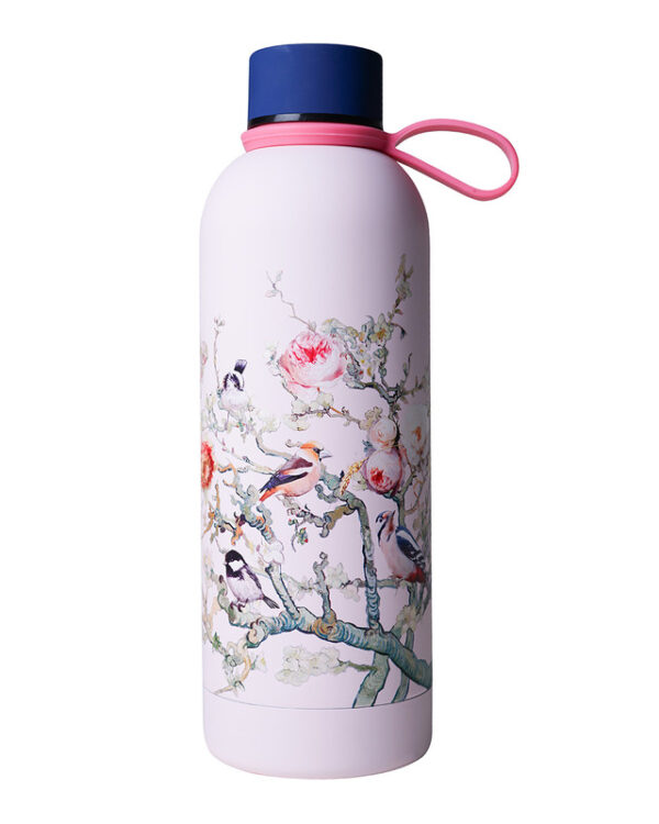 Heinen Delfts Blauw Waterfles - Bosvogels Roze - Afbeelding 2